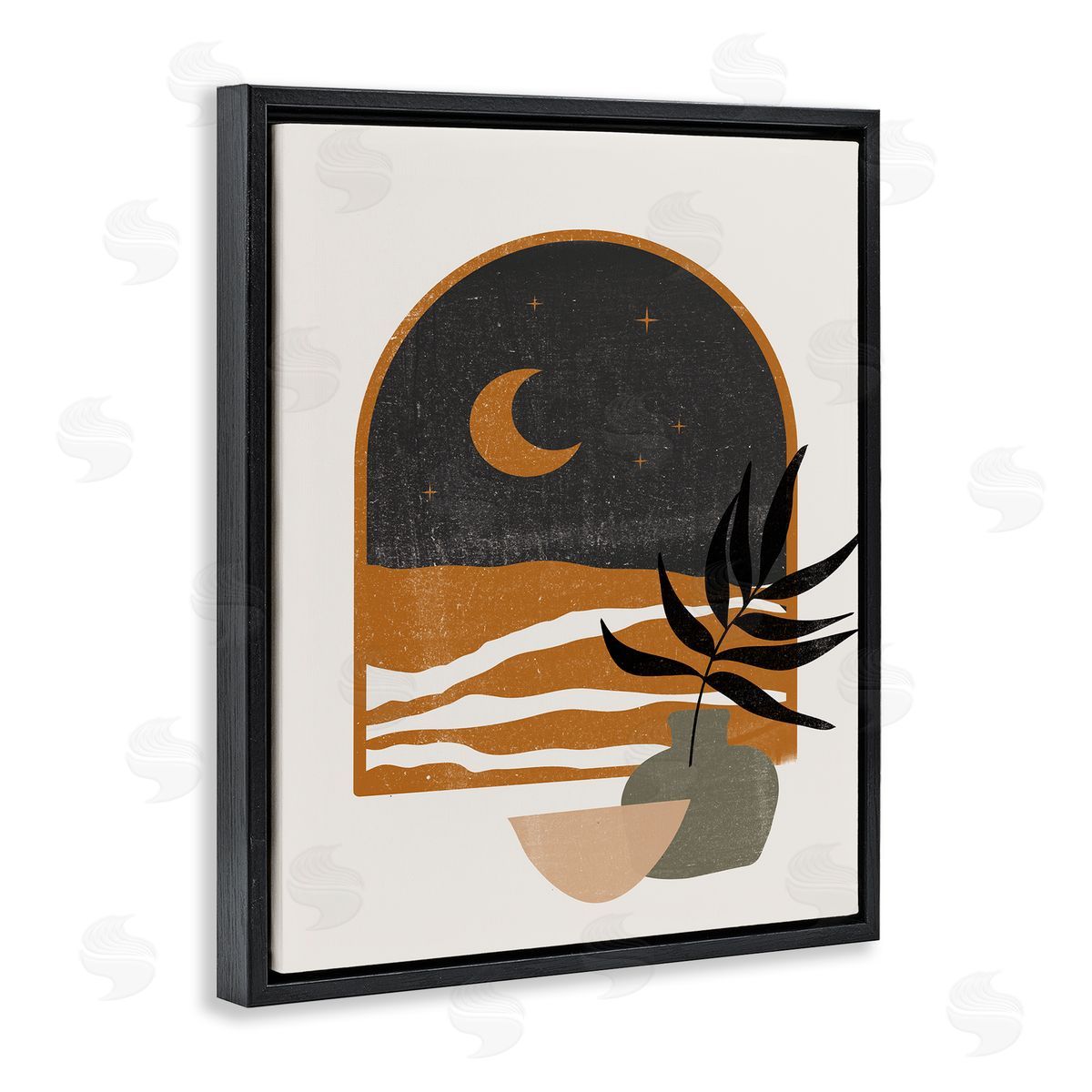 JJ House LLC Lovely Night Sky Desert Moon Scene Through Window Black Floating Frame Canvas Wall Art Print