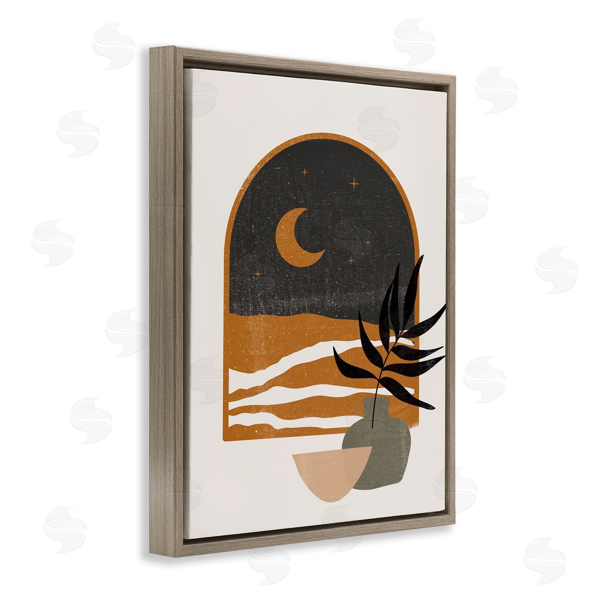 JJ House LLC Lovely Night Sky Desert Moon Scene Through Window Brown Floating Frame Canvas Wall Art Print