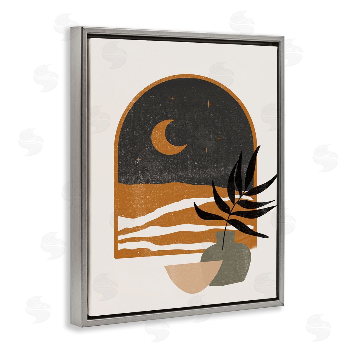 JJ House LLC Lovely Night Sky Desert Moon Scene Through Window Gray Floating Frame Canvas Wall Art Print