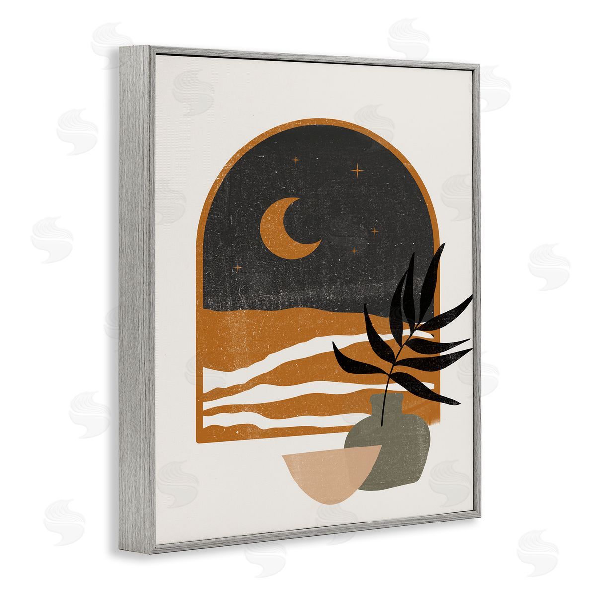 JJ House LLC Lovely Night Sky Desert Moon Scene Through Window Gray Framed Giclee Wall Art Print