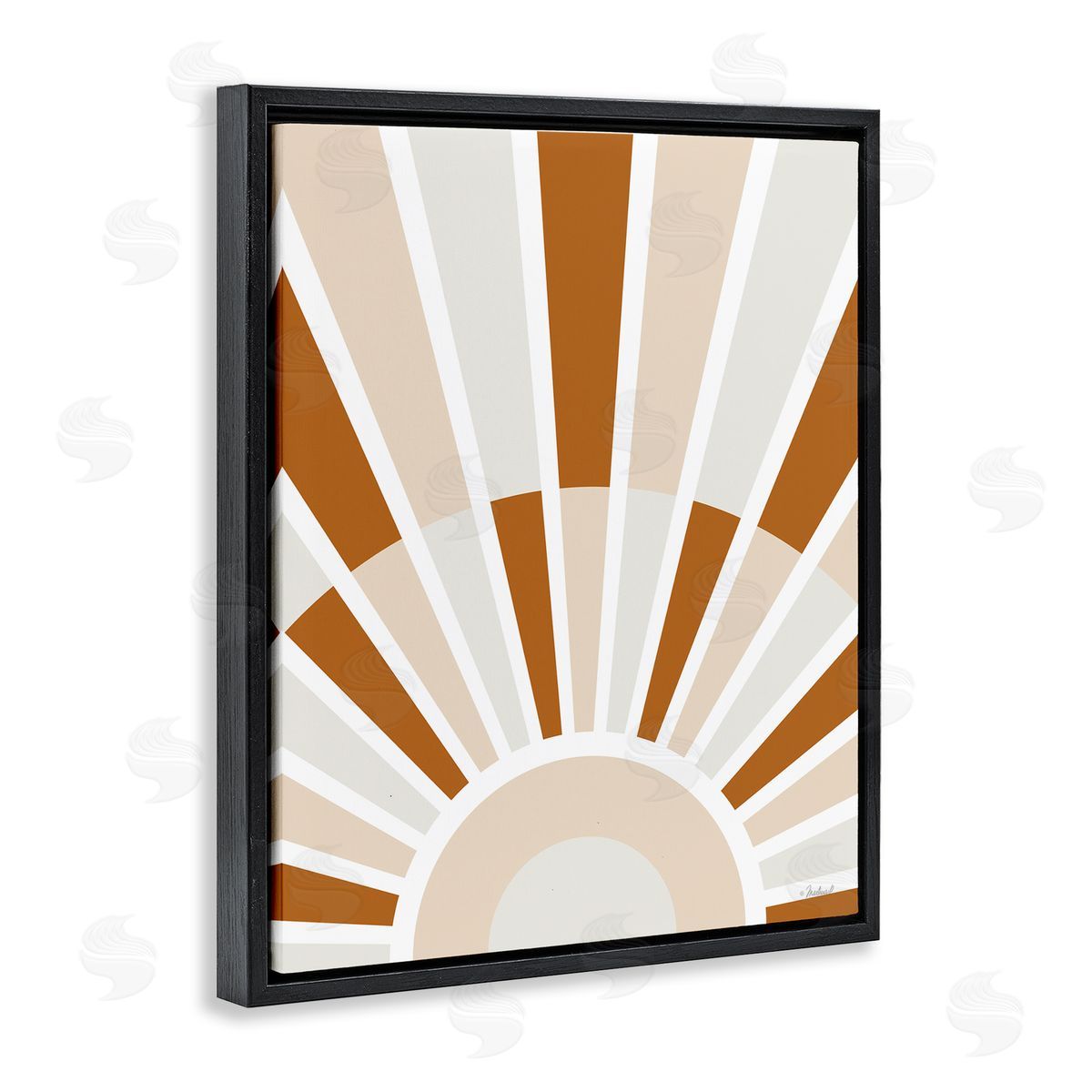 Martina Pavlova Abstract Sun on Horizon Alternating Stripes Earth Tones Black Floating Frame Canvas Wall Art Print