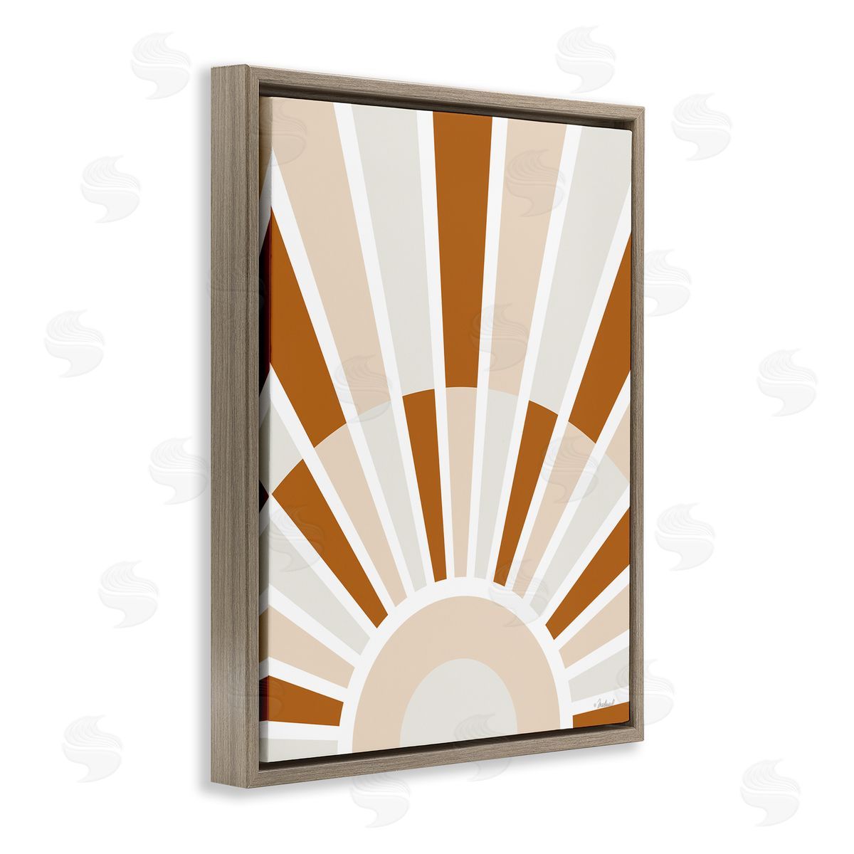 Martina Pavlova Abstract Sun on Horizon Alternating Stripes Earth Tones Brown Floating Frame Canvas Wall Art Print