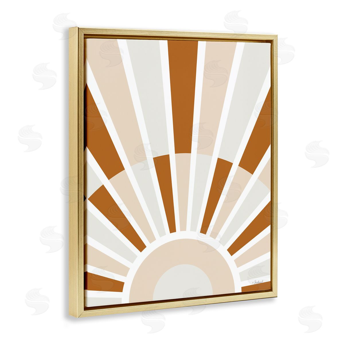 Martina Pavlova Abstract Sun on Horizon Alternating Stripes Earth Tones Gold Floating Frame Canvas Wall Art Print
