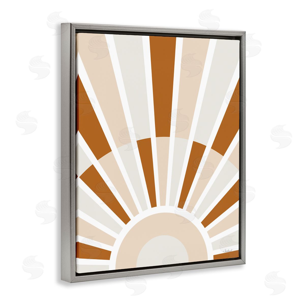 Martina Pavlova Abstract Sun on Horizon Alternating Stripes Earth Tones Gray Floating Frame Canvas Wall Art Print