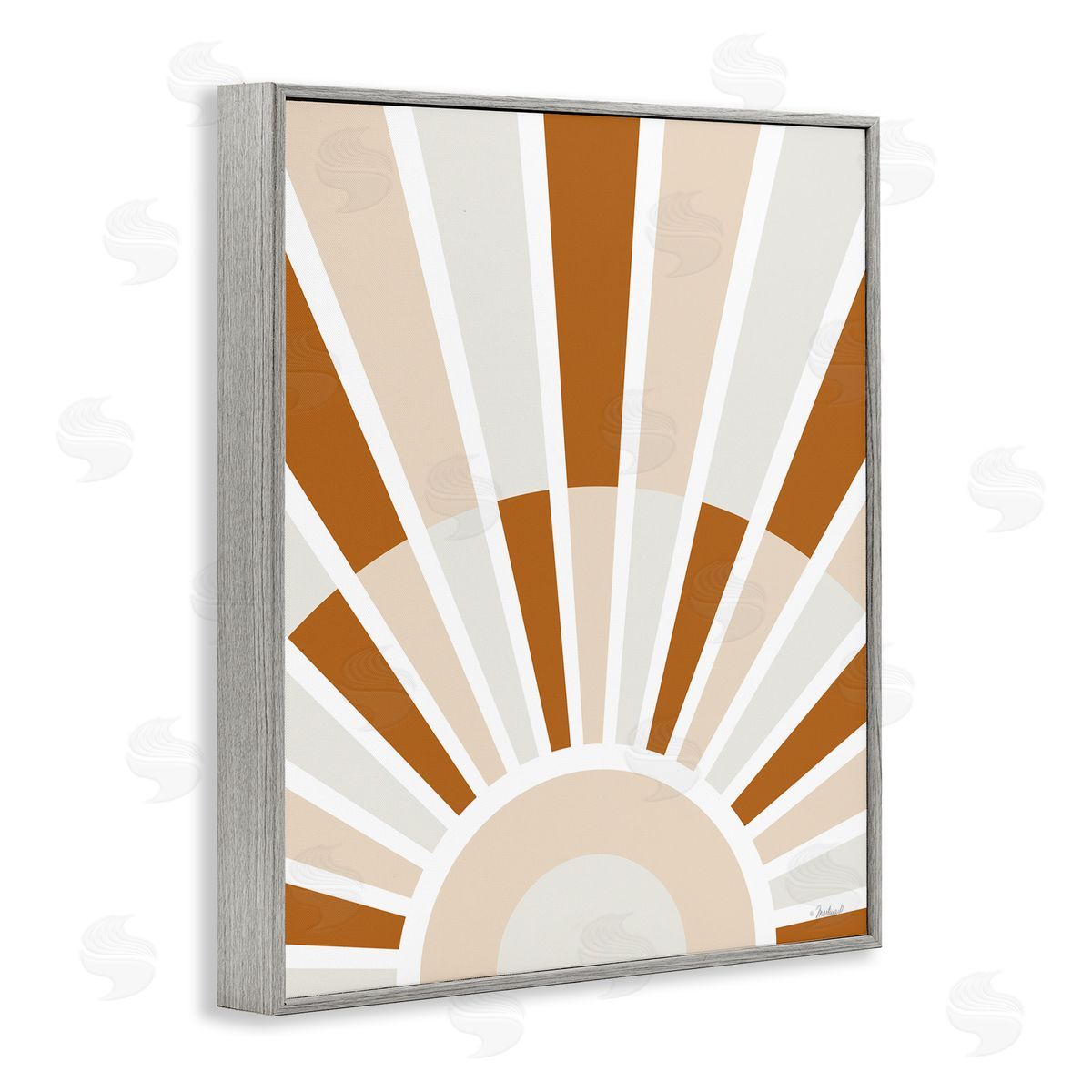 Martina Pavlova Abstract Sun on Horizon Alternating Stripes Earth Tones Gray Framed Giclee Wall Art Print