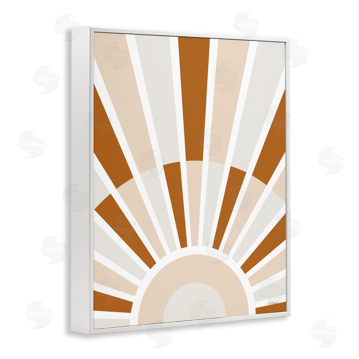 Martina Pavlova Abstract Sun on Horizon Alternating Stripes Earth Tones White Framed Giclee Wall Art Print