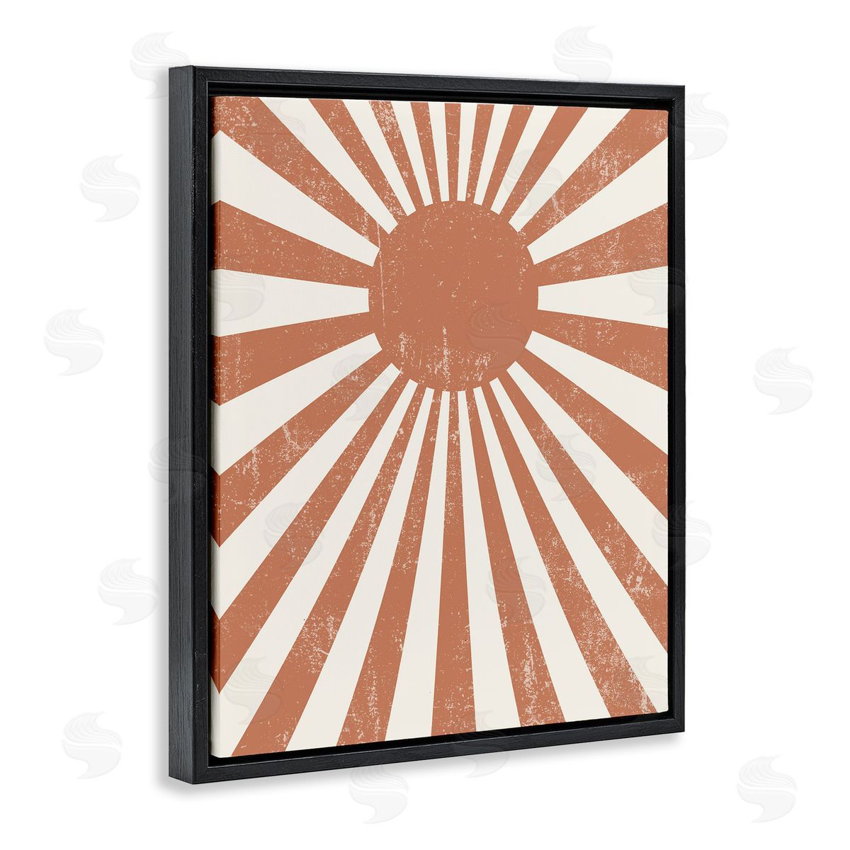 Stupell Studio Vintage Striped Sun Rays Beaming Weathered Black Floating Frame Canvas Wall Art Print