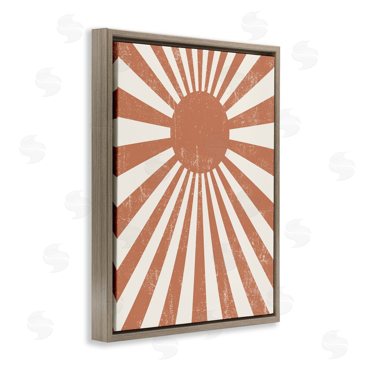 Stupell Studio Vintage Striped Sun Rays Beaming Weathered Brown Floating Frame Canvas Wall Art Print