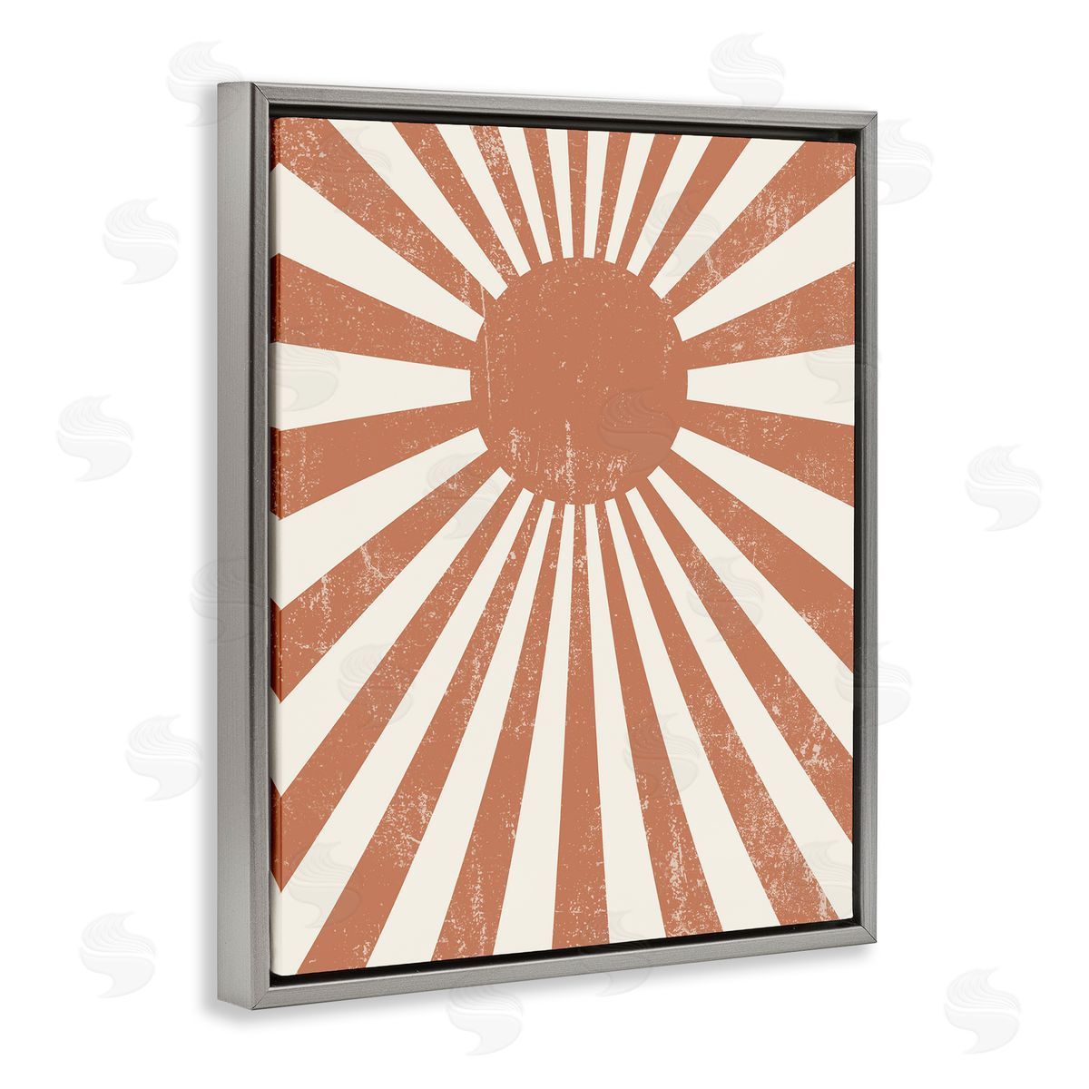Stupell Studio Vintage Striped Sun Rays Beaming Weathered Gray Floating Frame Canvas Wall Art Print