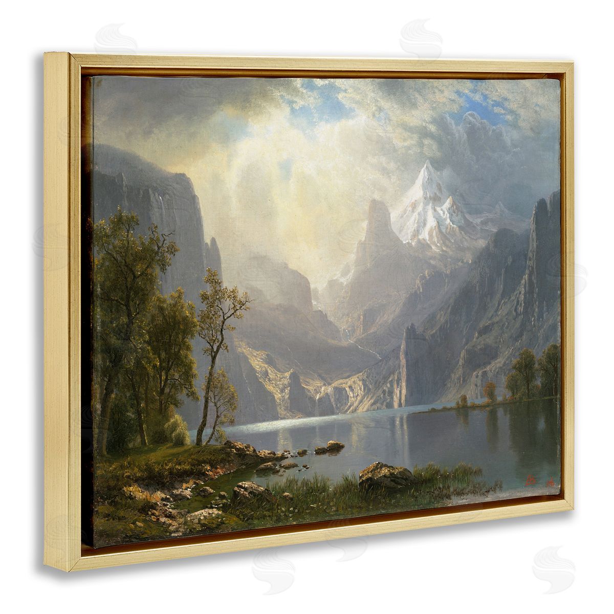 one1000paintings American Landscape Classic Albert Bierstadt Luminous Painting Gold Floating Frame Canvas Wall Art Print