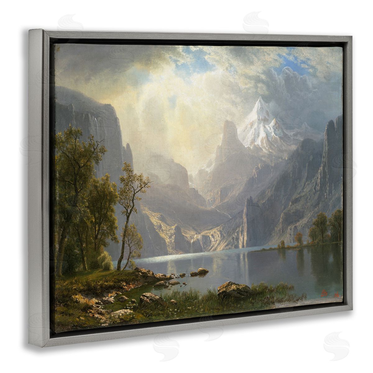 one1000paintings American Landscape Classic Albert Bierstadt Luminous Painting Gray Floating Frame Canvas Wall Art Print
