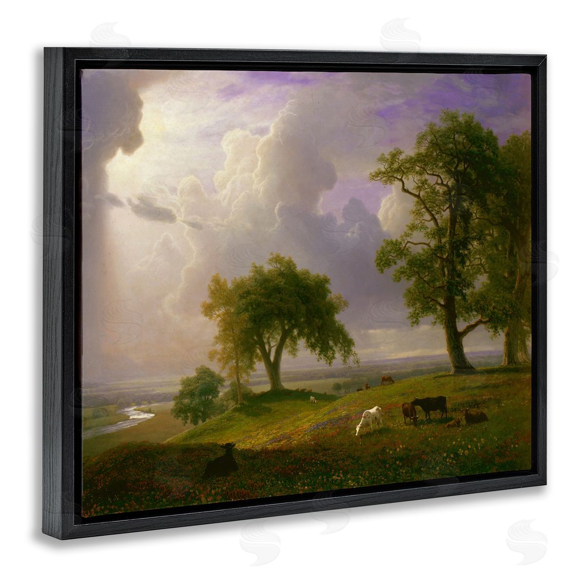 one1000paintings California Spring Classic Albert Bierstadt Landscape Painting Black Floating Frame Canvas Wall Art Print