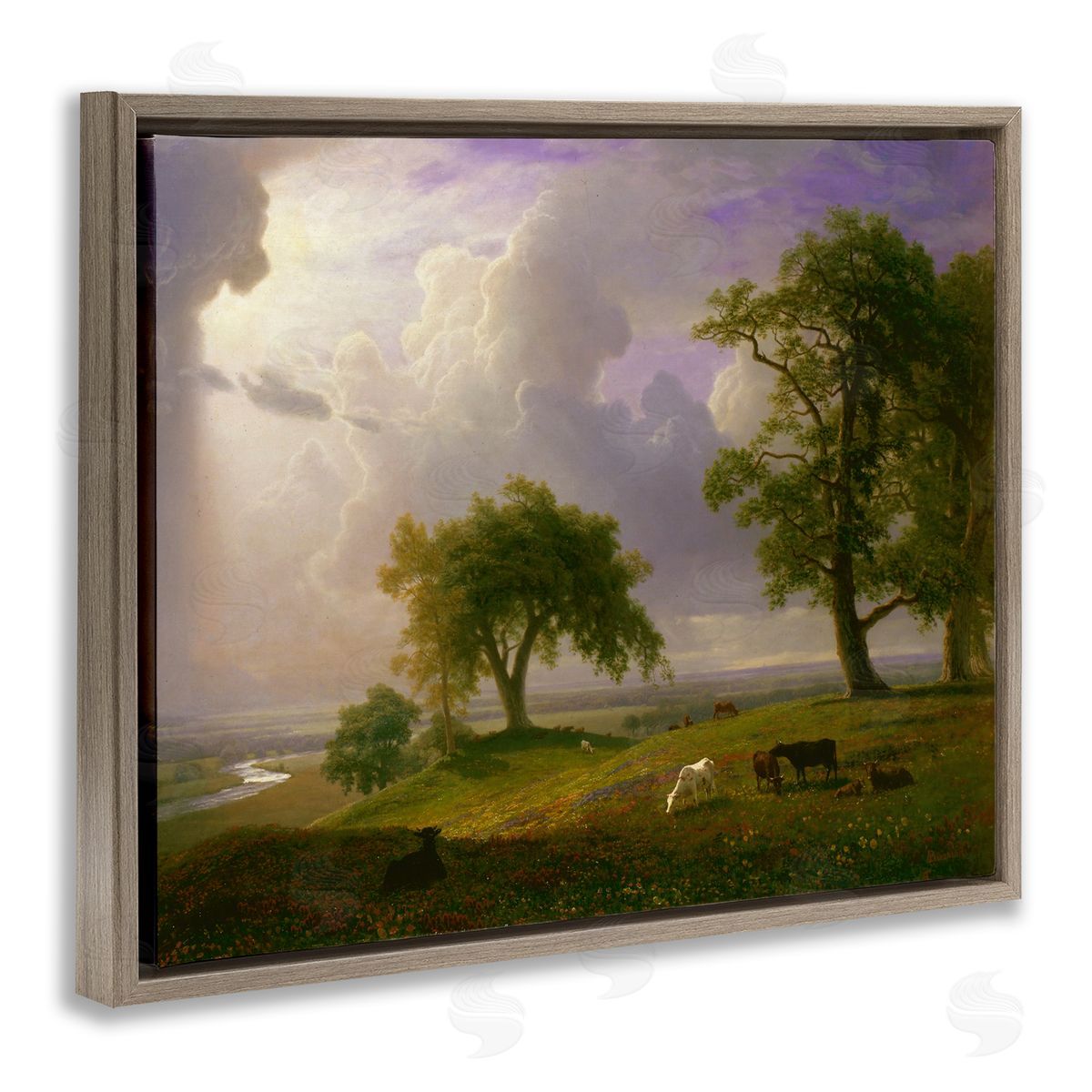 one1000paintings California Spring Classic Albert Bierstadt Landscape Painting Brown Floating Frame Canvas Wall Art Print