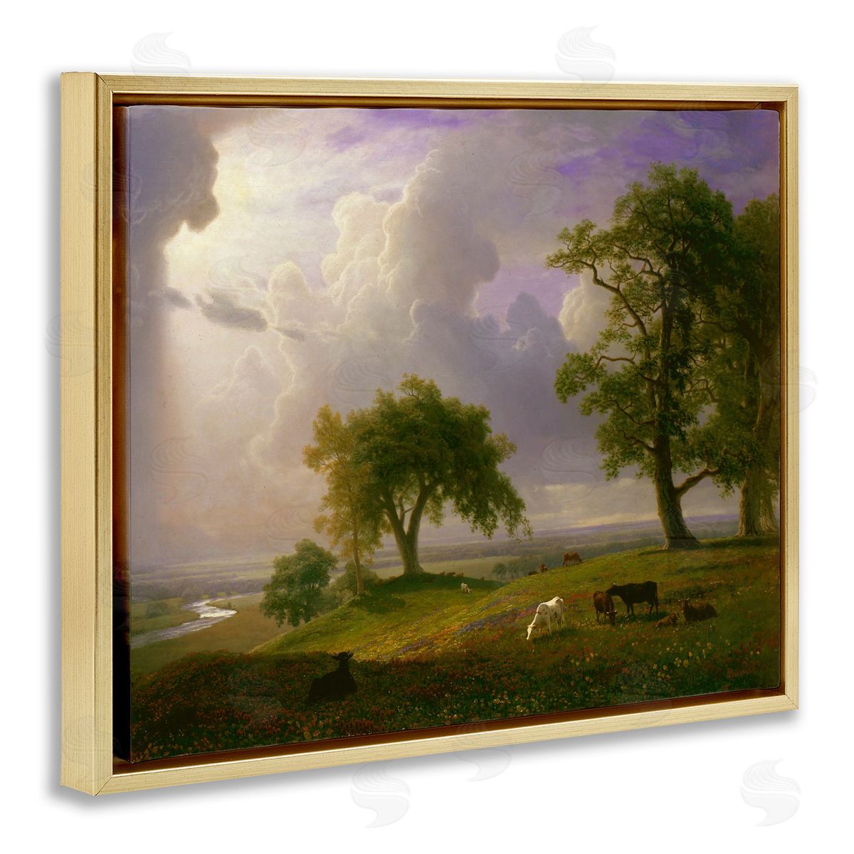 one1000paintings California Spring Classic Albert Bierstadt Landscape Painting Gold Floating Frame Canvas Wall Art Print