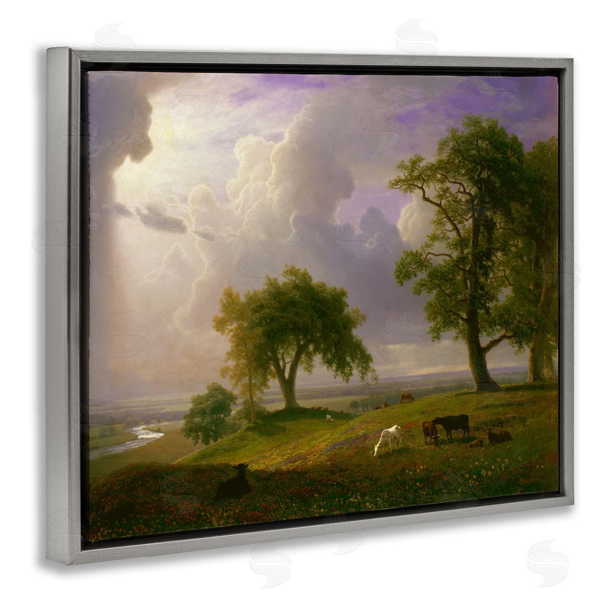 one1000paintings California Spring Classic Albert Bierstadt Landscape Painting Gray Floating Frame Canvas Wall Art Print