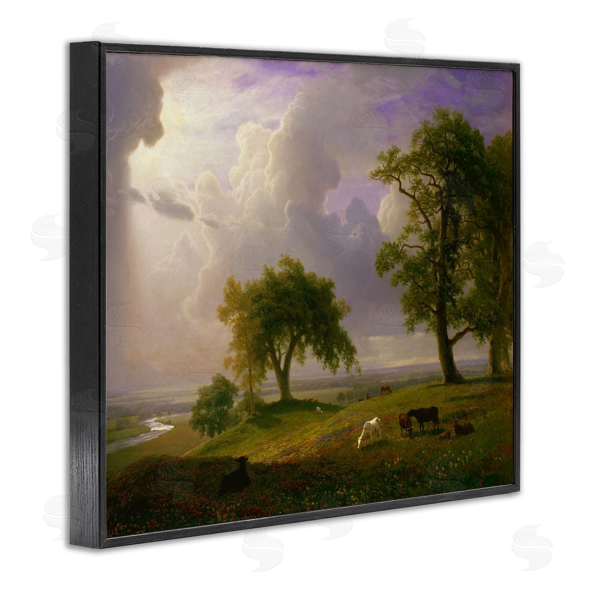 one1000paintings California Spring Classic Albert Bierstadt Landscape Painting Black Framed Giclee Wall Art Print