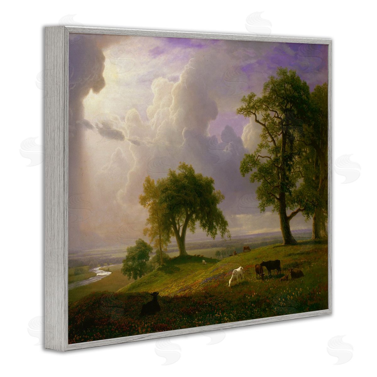 one1000paintings California Spring Classic Albert Bierstadt Landscape Painting Gray Framed Giclee Wall Art Print