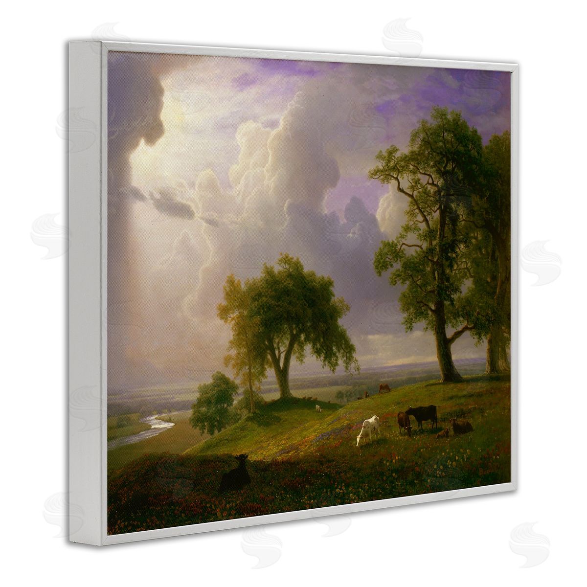 one1000paintings California Spring Classic Albert Bierstadt Landscape Painting White Framed Giclee Wall Art Print