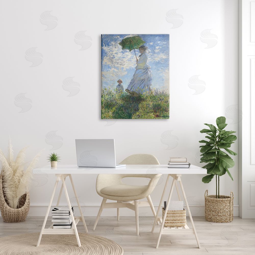 one1000paintings Woman with a Parasol Classic Claude Monet Painting Canvas Wall Art Print in Room