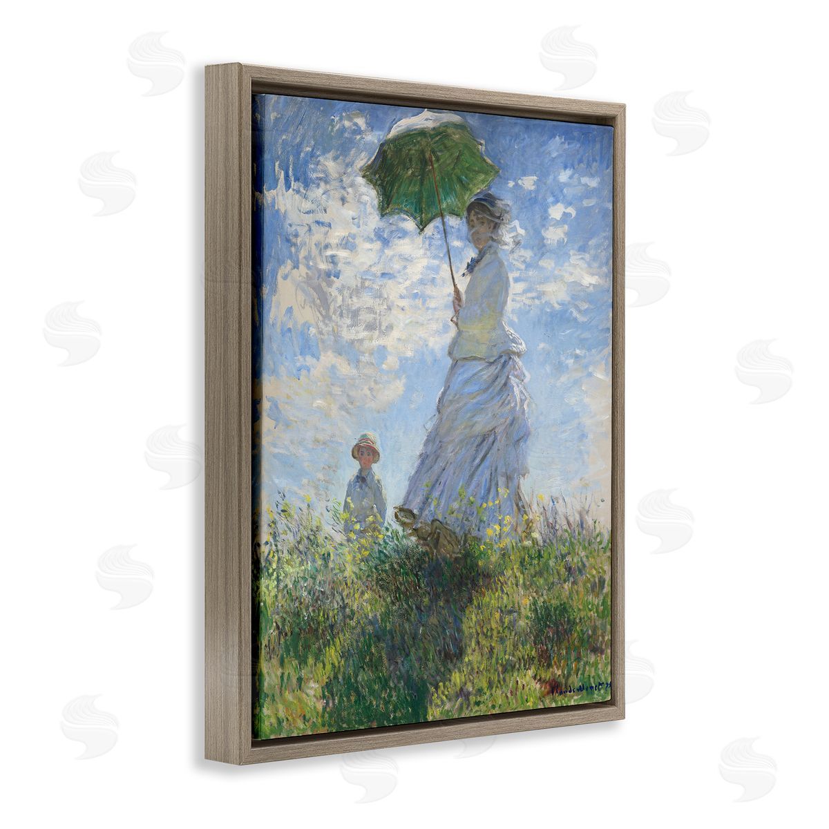 one1000paintings Woman with a Parasol Classic Claude Monet Painting Brown Floating Frame Canvas Wall Art Print