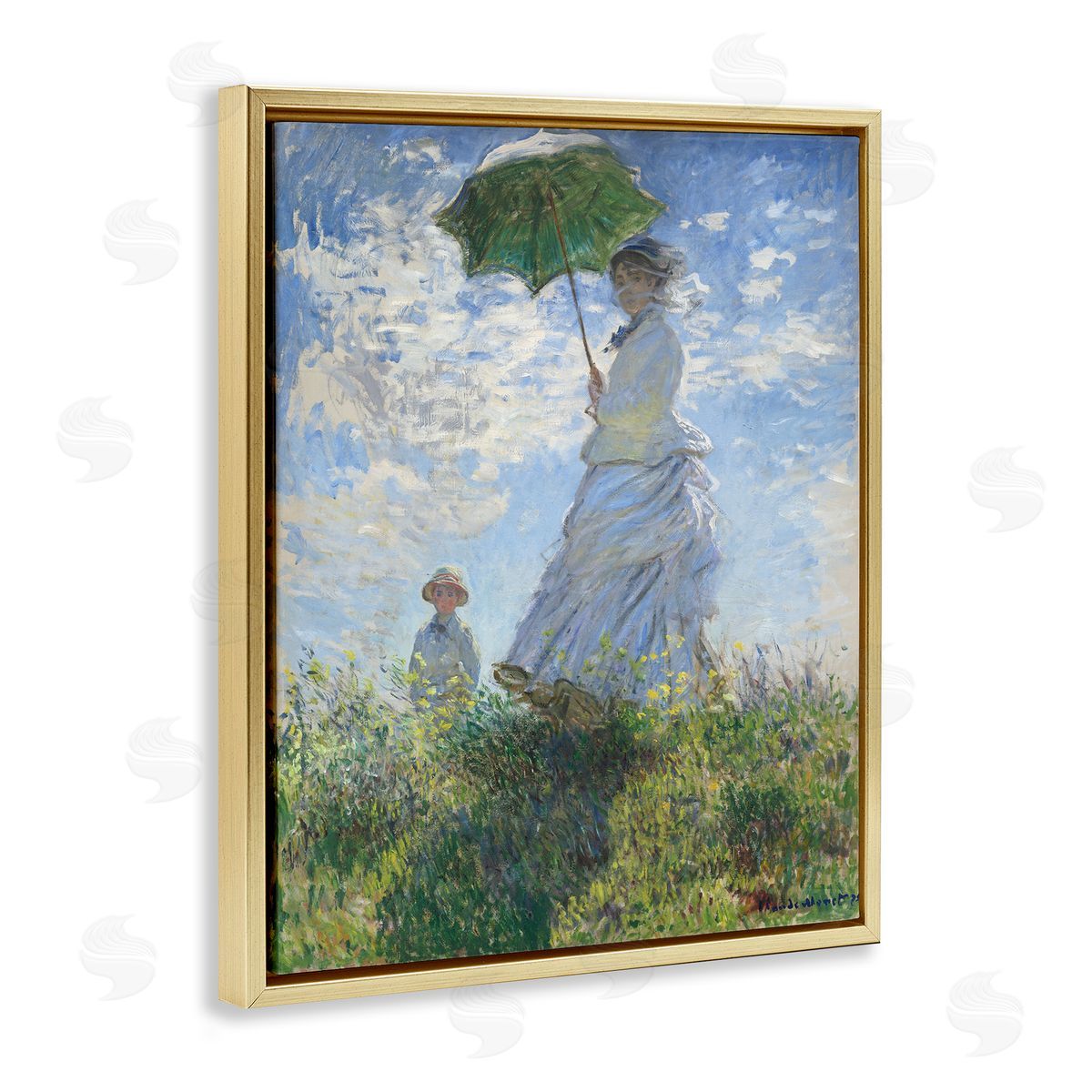 one1000paintings Woman with a Parasol Classic Claude Monet Painting Gold Floating Frame Canvas Wall Art Print