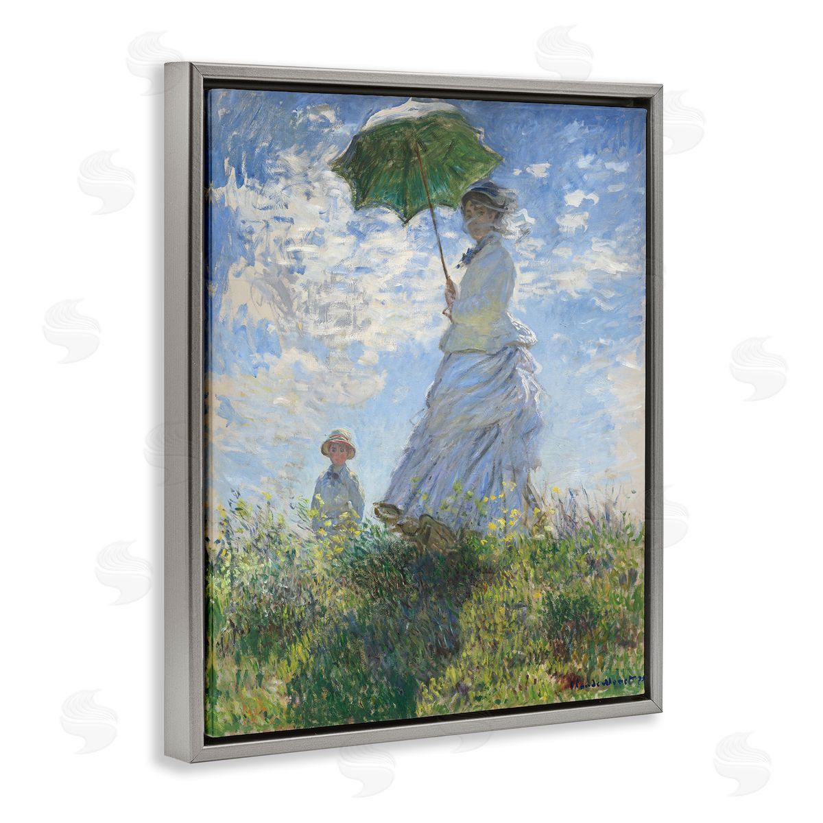 one1000paintings Woman with a Parasol Classic Claude Monet Painting Gray Floating Frame Canvas Wall Art Print