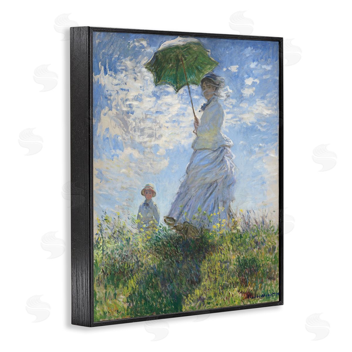 one1000paintings Woman with a Parasol Classic Claude Monet Painting Black Framed Giclee Wall Art Print