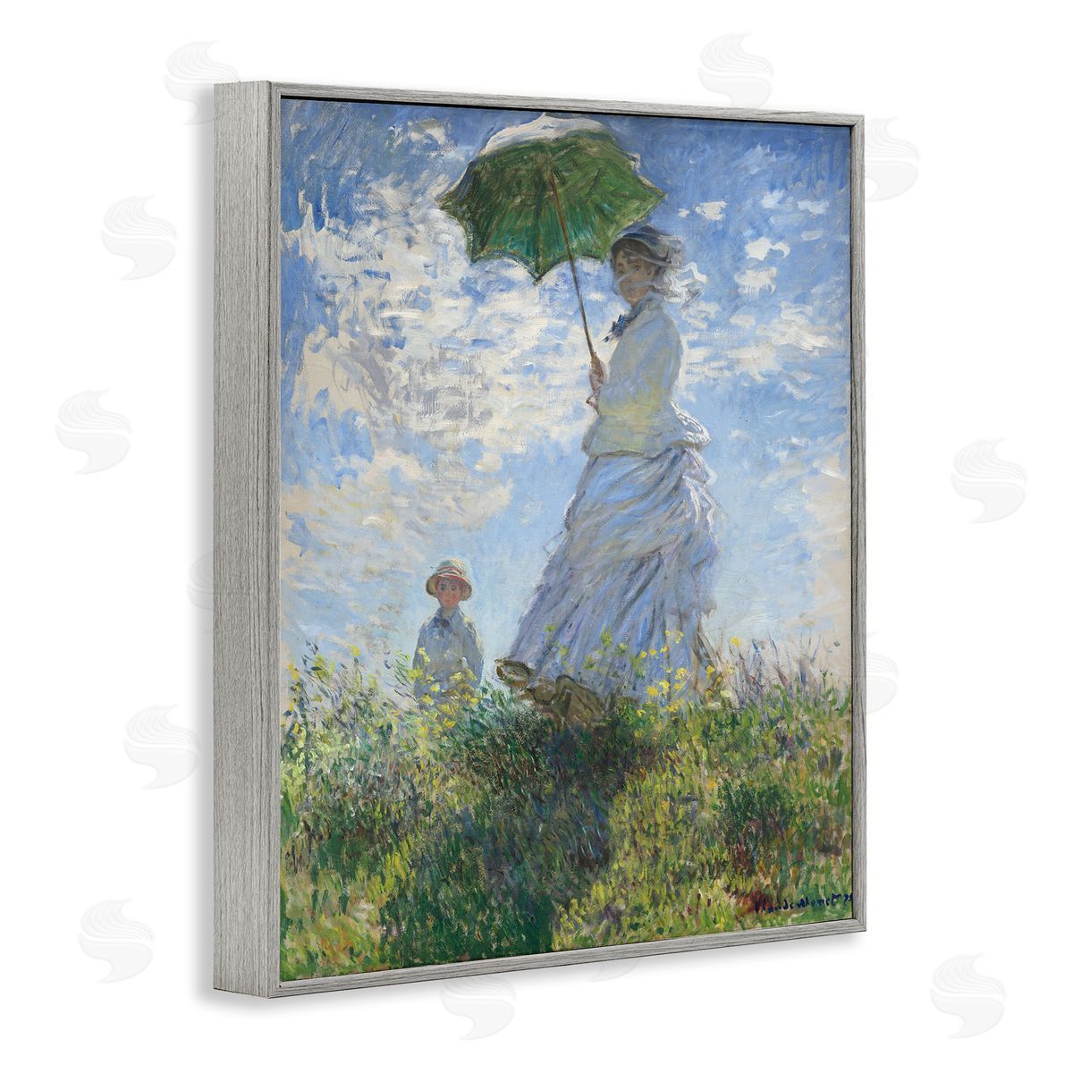 one1000paintings Woman with a Parasol Classic Claude Monet Painting Gray Framed Giclee Wall Art Print