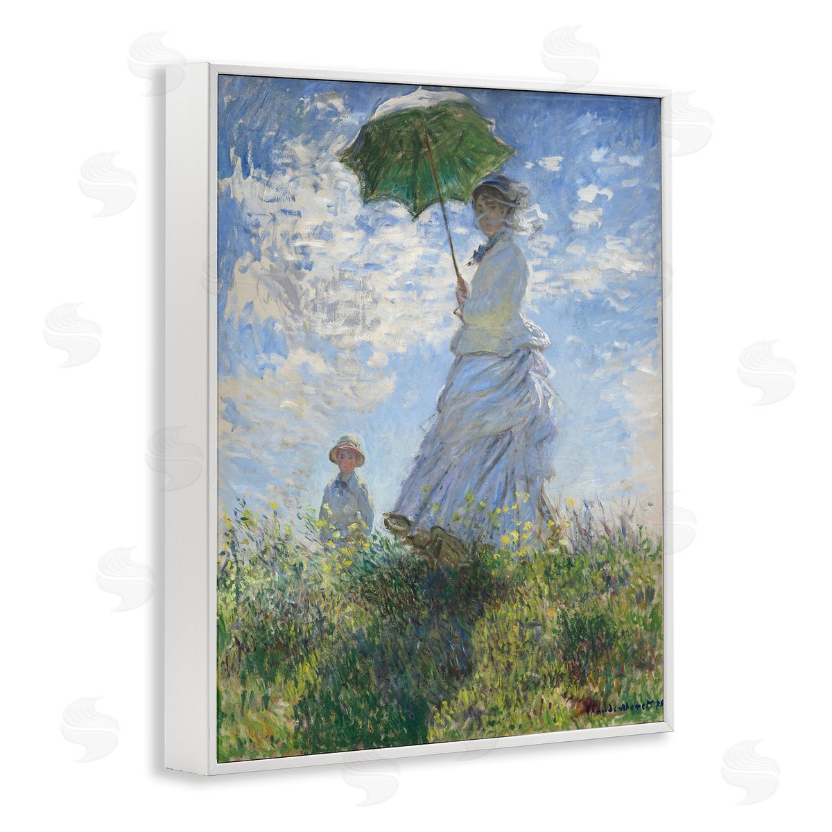 one1000paintings Woman with a Parasol Classic Claude Monet Painting White Framed Giclee Wall Art Print