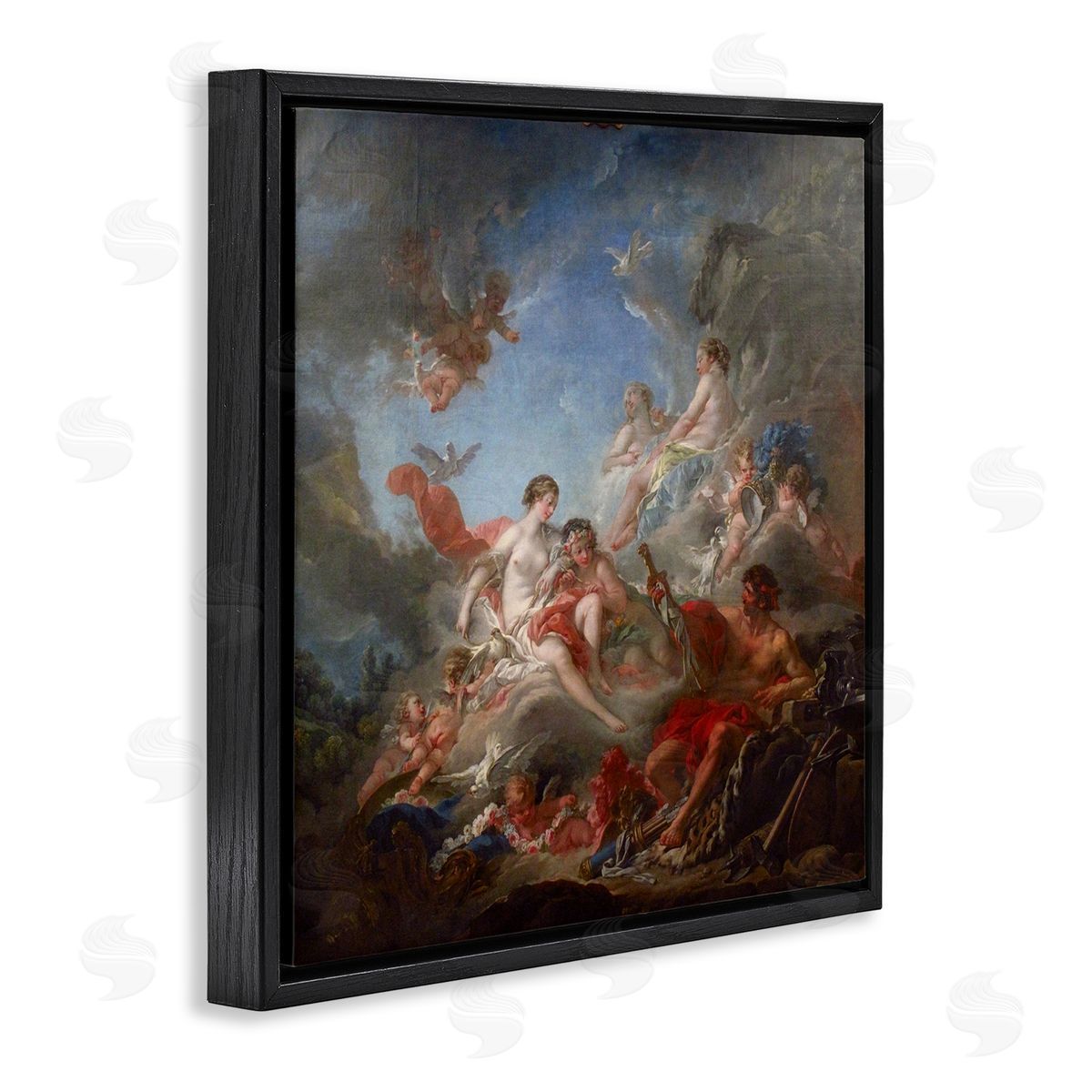 one1000paintings Les Forges de Vulcain (1757) Francois Boucher Classic Painting Black Floating Frame Canvas Wall Art Print