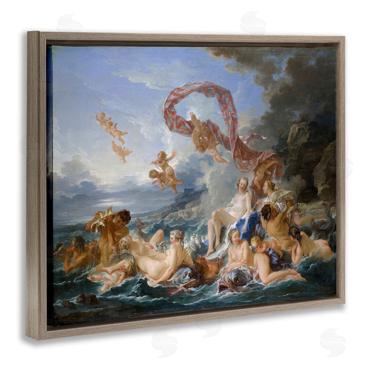 one1000paintings The Triumph of Venus Francois Boucher Classic Painting Brown Floating Frame Canvas Wall Art Print