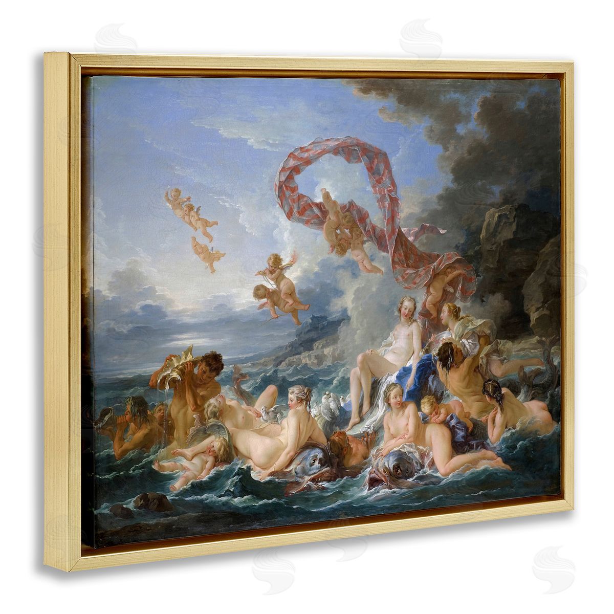 one1000paintings The Triumph of Venus Francois Boucher Classic Painting Gold Floating Frame Canvas Wall Art Print