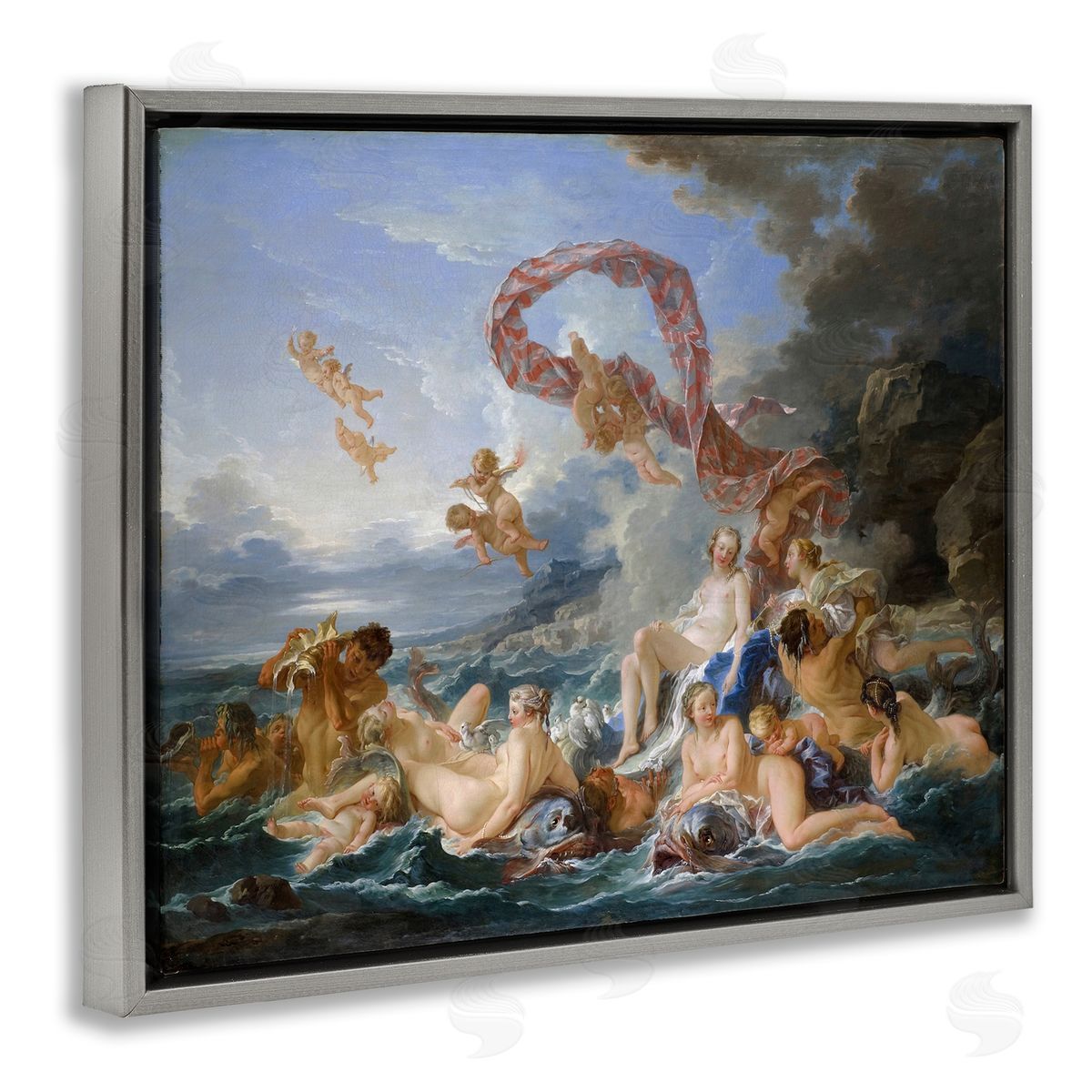 one1000paintings The Triumph of Venus Francois Boucher Classic Painting Gray Floating Frame Canvas Wall Art Print