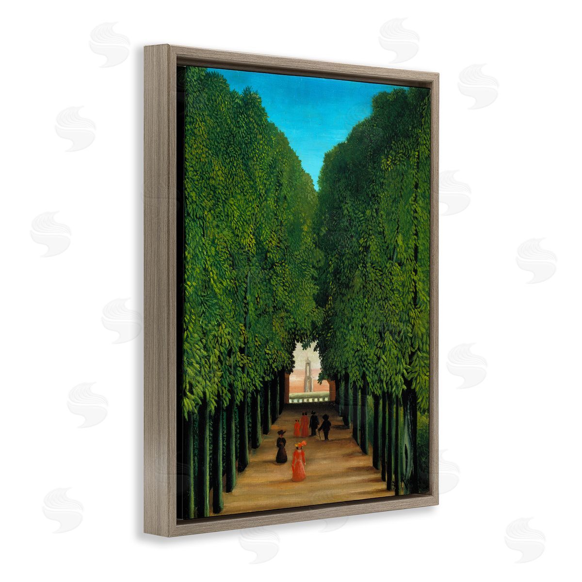 one1000paintings Avenue in Park at Saint Cloud Henri Rousseau Classical Painting Brown Floating Frame Canvas Wall Art Print