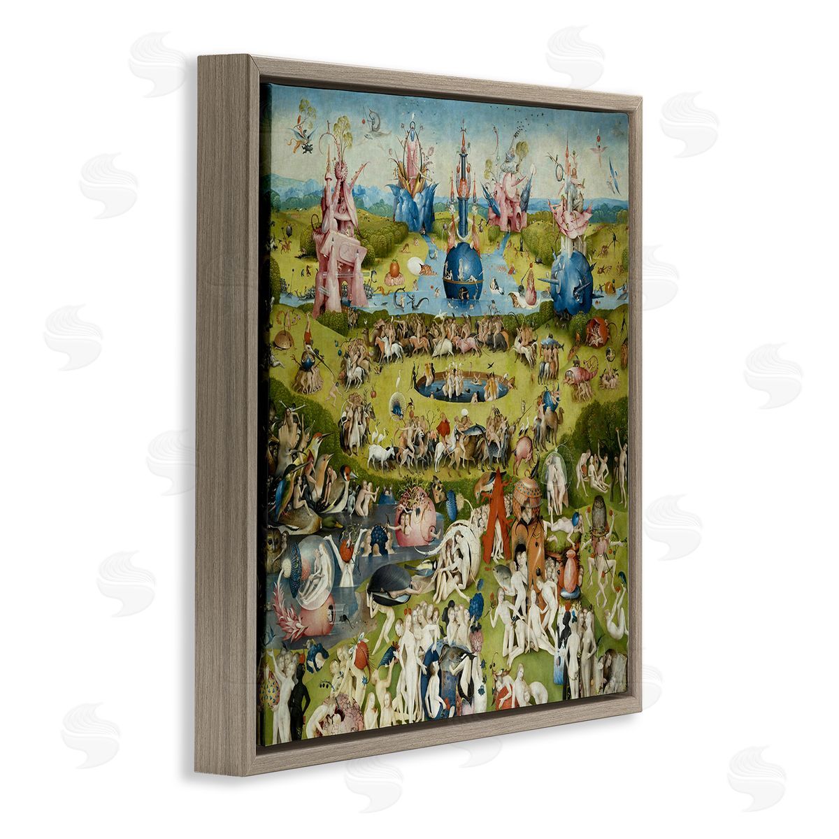 one1000paintings Garden of Earthly Delights Center Panel Hieronymus Bosch Painting Brown Floating Frame Canvas Wall Art Print