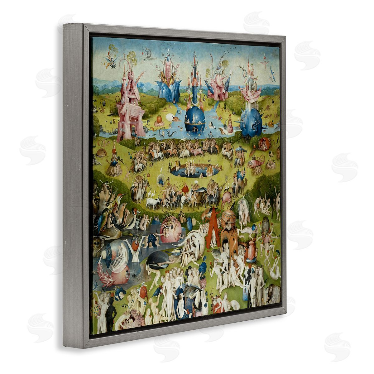 one1000paintings Garden of Earthly Delights Center Panel Hieronymus Bosch Painting Gray Floating Frame Canvas Wall Art Print