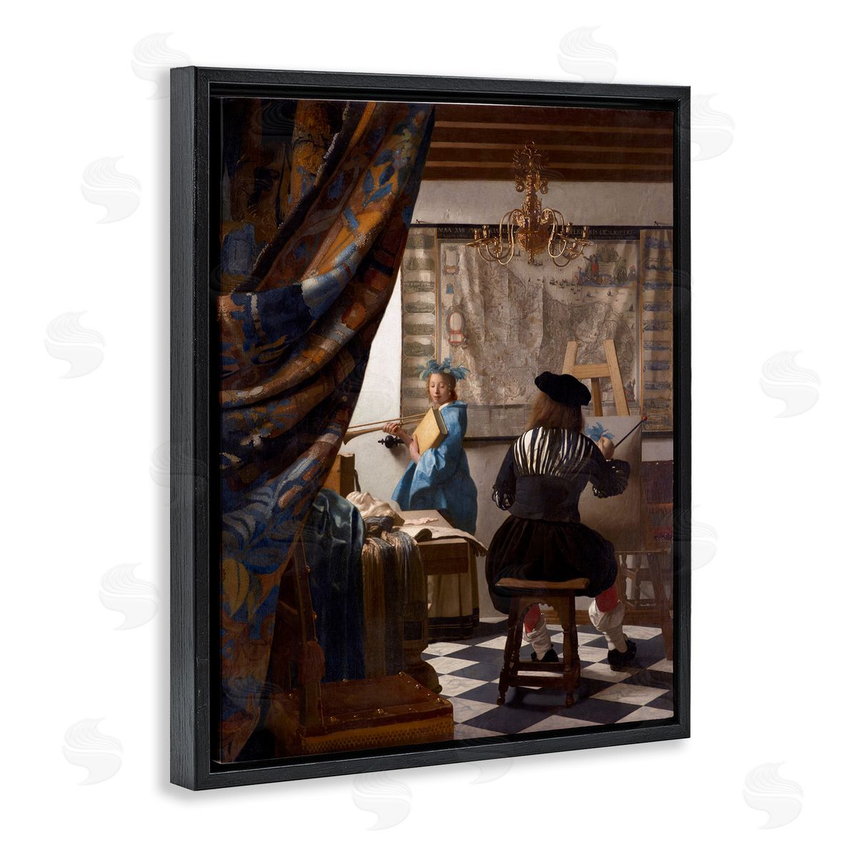 one1000paintings Allegory of Painting Johannes Vermeer Classical Portrait Black Floating Frame Canvas Wall Art Print