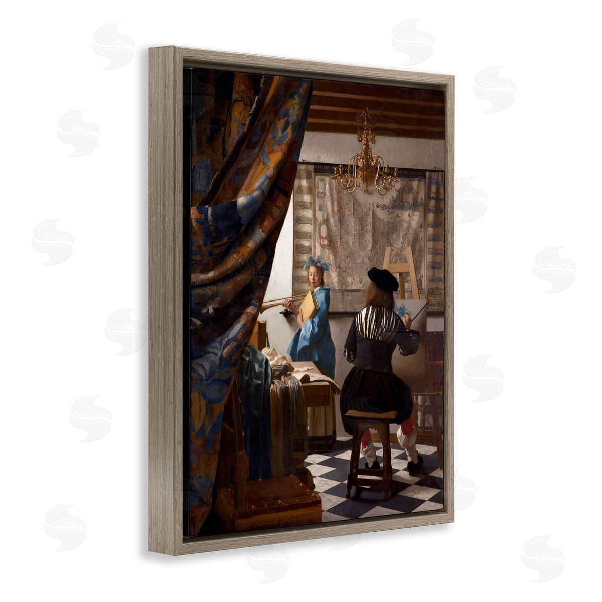 one1000paintings Allegory of Painting Johannes Vermeer Classical Portrait Brown Floating Frame Canvas Wall Art Print