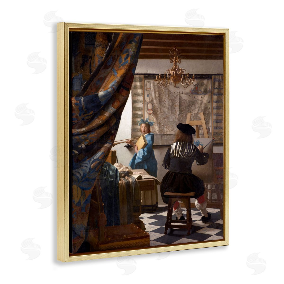 one1000paintings Allegory of Painting Johannes Vermeer Classical Portrait Gold Floating Frame Canvas Wall Art Print