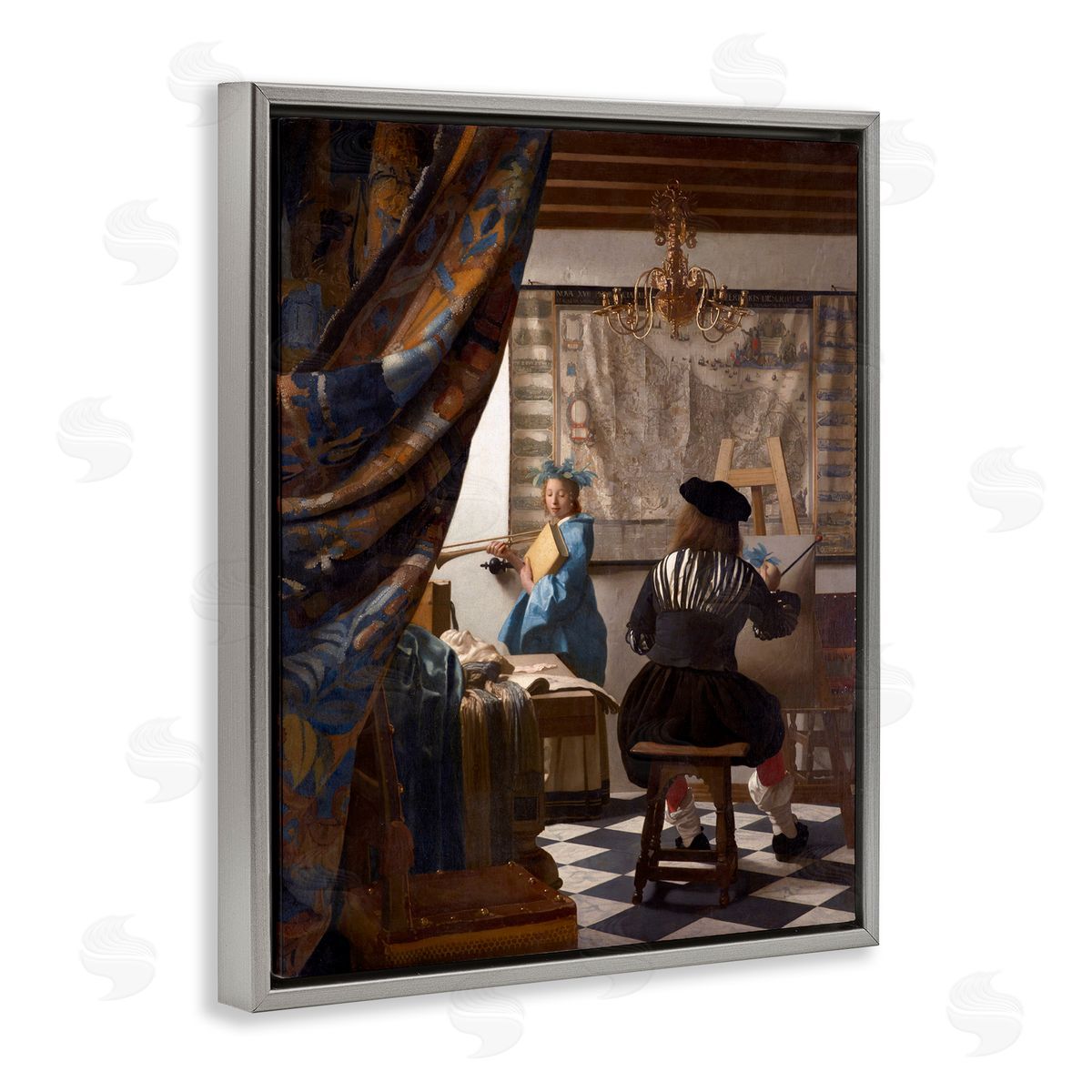 one1000paintings Allegory of Painting Johannes Vermeer Classical Portrait Gray Floating Frame Canvas Wall Art Print