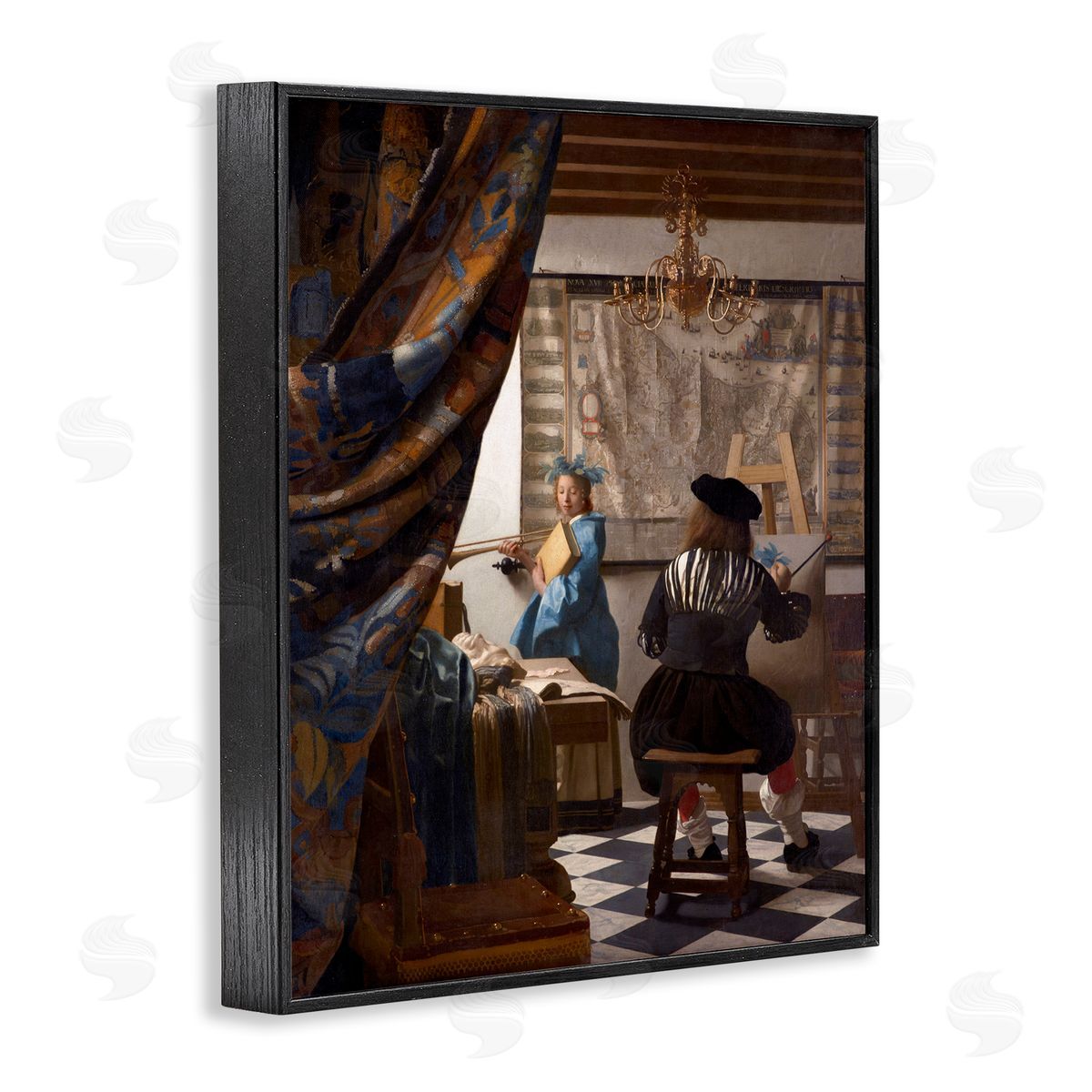 one1000paintings Allegory of Painting Johannes Vermeer Classical Portrait Black Framed Giclee Wall Art Print