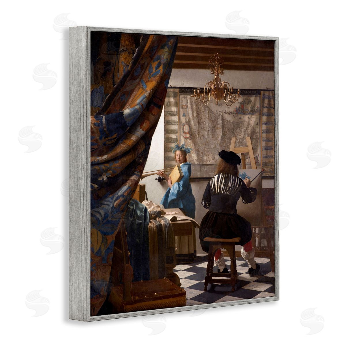 one1000paintings Allegory of Painting Johannes Vermeer Classical Portrait Gray Framed Giclee Wall Art Print