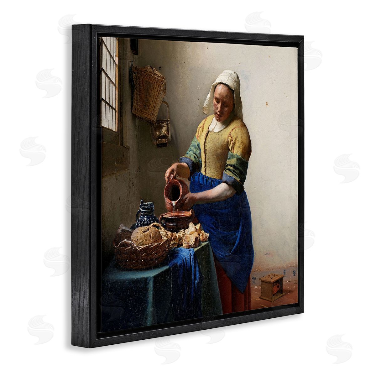 one1000paintings The Kitchen Maid Johannes Vermeer Classical Painting Black Floating Frame Canvas Wall Art Print