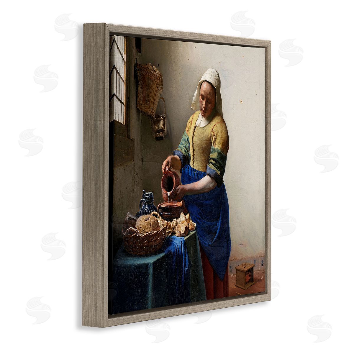 one1000paintings The Kitchen Maid Johannes Vermeer Classical Painting Brown Floating Frame Canvas Wall Art Print