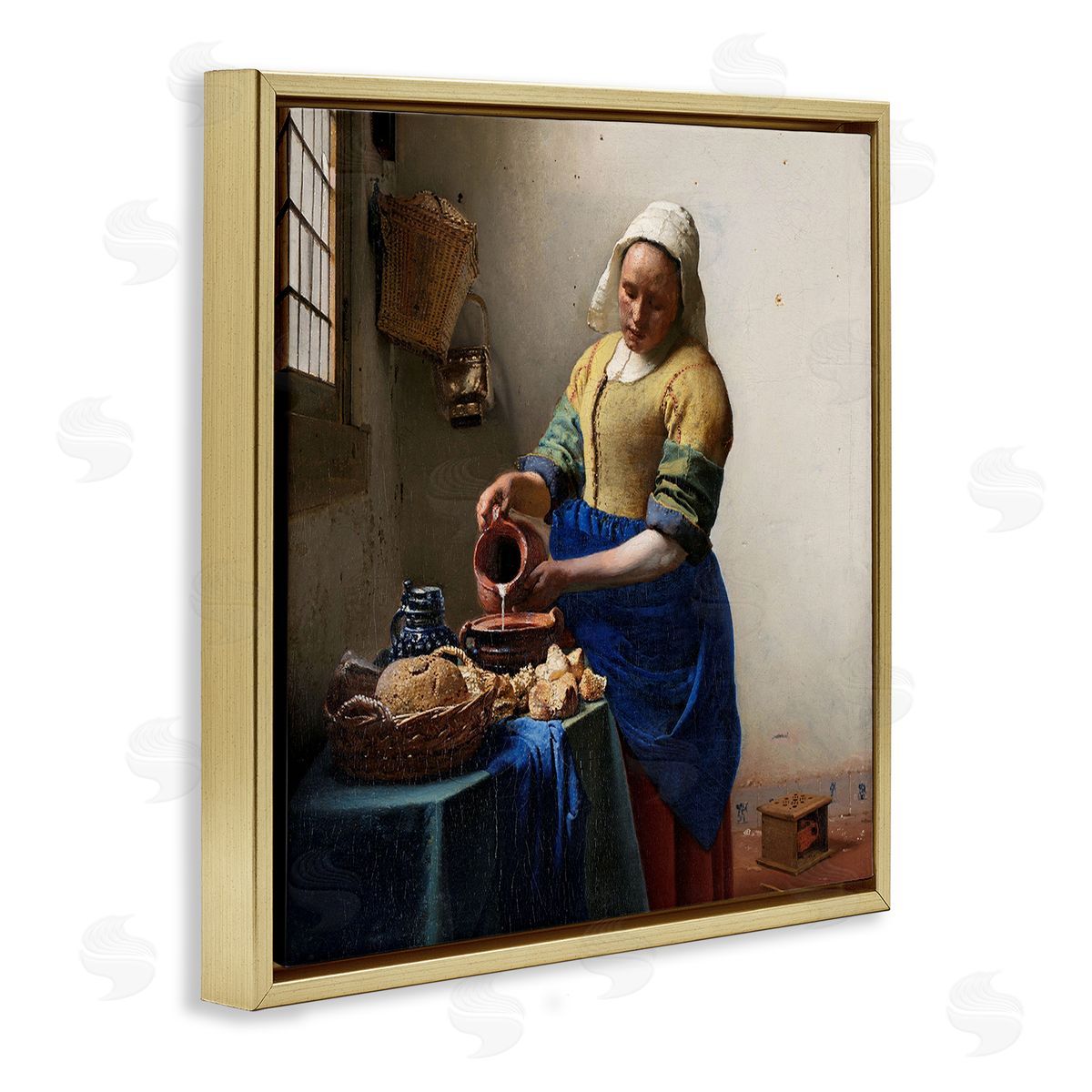 one1000paintings The Kitchen Maid Johannes Vermeer Classical Painting Gold Floating Frame Canvas Wall Art Print