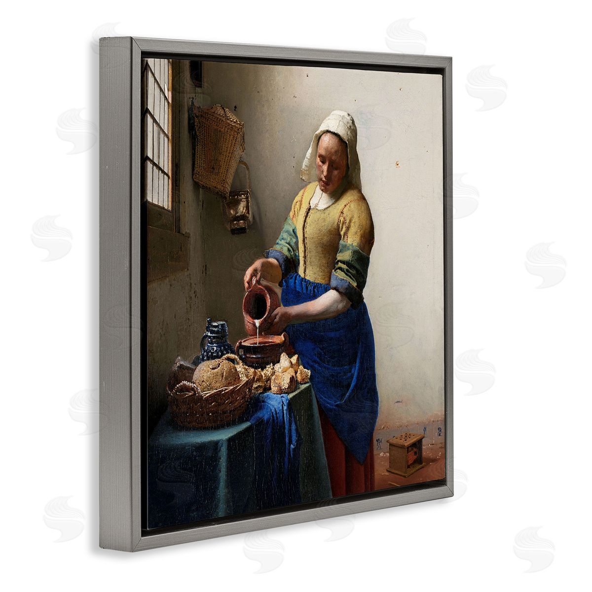 one1000paintings The Kitchen Maid Johannes Vermeer Classical Painting Gray Floating Frame Canvas Wall Art Print