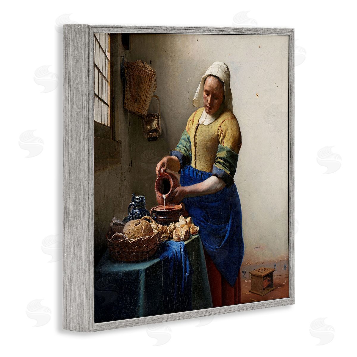 one1000paintings The Kitchen Maid Johannes Vermeer Classical Painting Gray Framed Glicee Wall Art Print