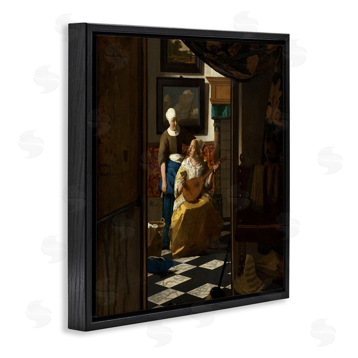 one1000paintings The Love Letter Johannes Vermeer Classical Portrait Painting Black Floating Frame Canvas Wall Art Print