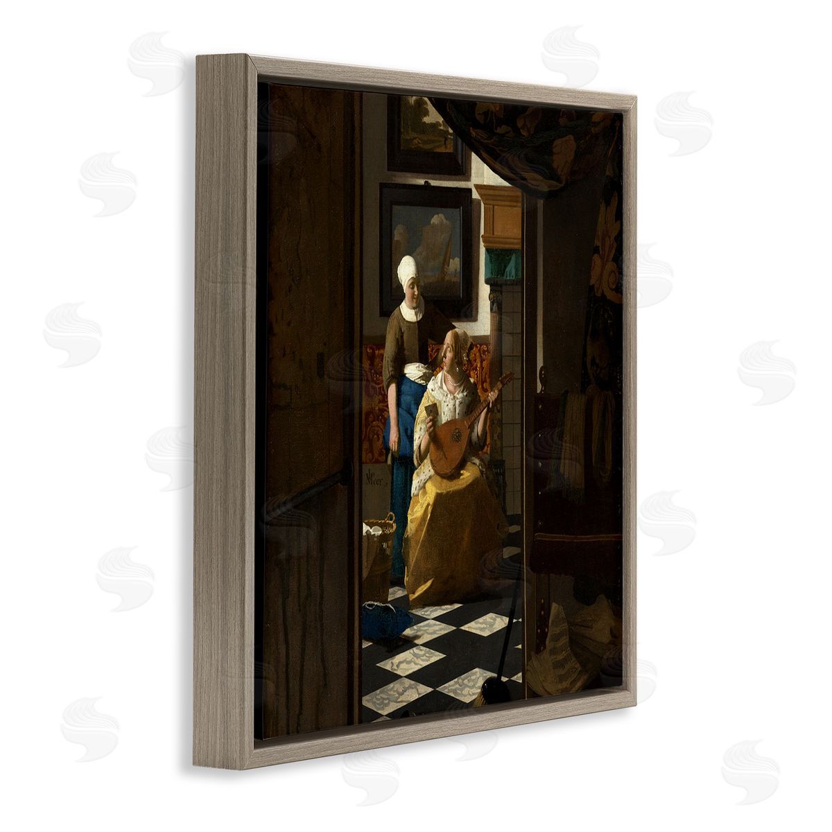 one1000paintings The Love Letter Johannes Vermeer Classical Portrait Painting Brown Floating Frame Canvas Wall Art Print