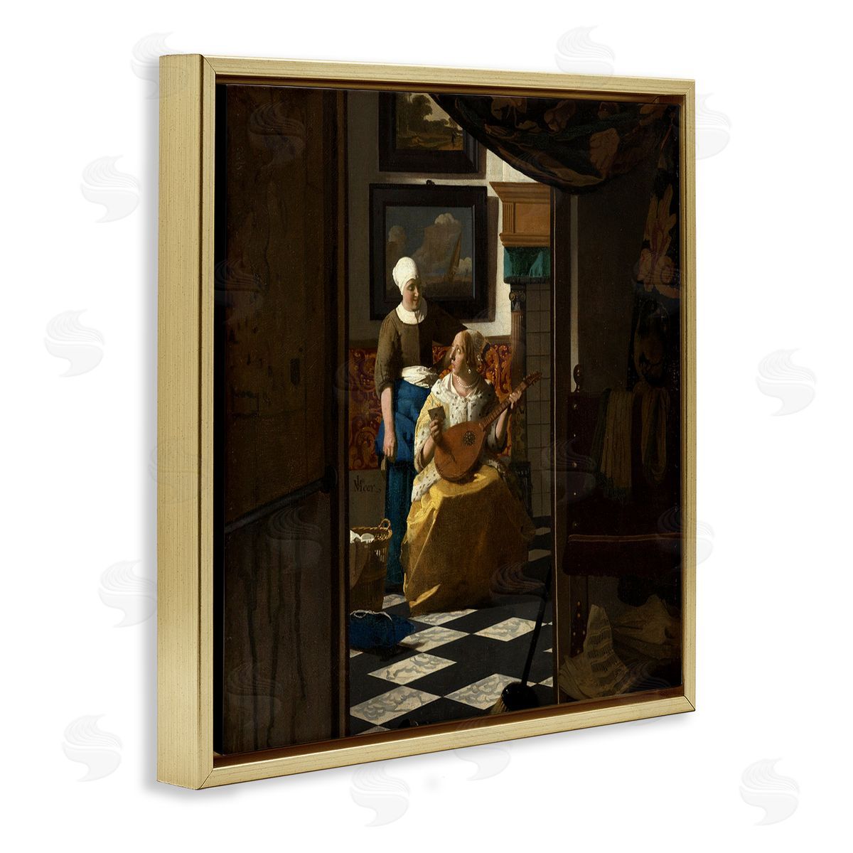 one1000paintings The Love Letter Johannes Vermeer Classical Portrait Painting Gold Floating Frame Canvas Wall Art Print